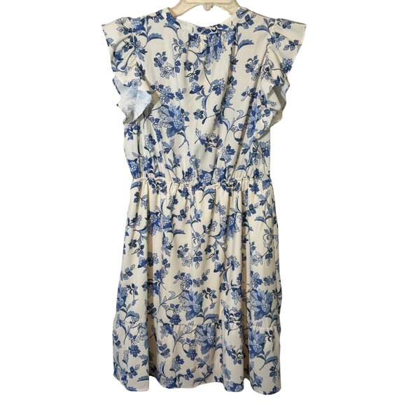 Love & Promises Blue & White Floral Dress with Short Ruffle Sleeves - Size Small - Picture 8 of 10